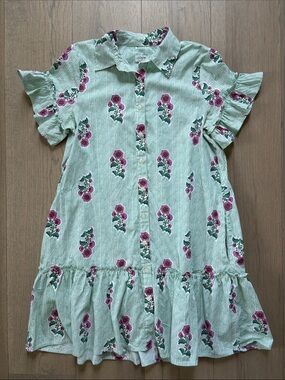 J. Crew Green Striped Dress with Pink Floral Print